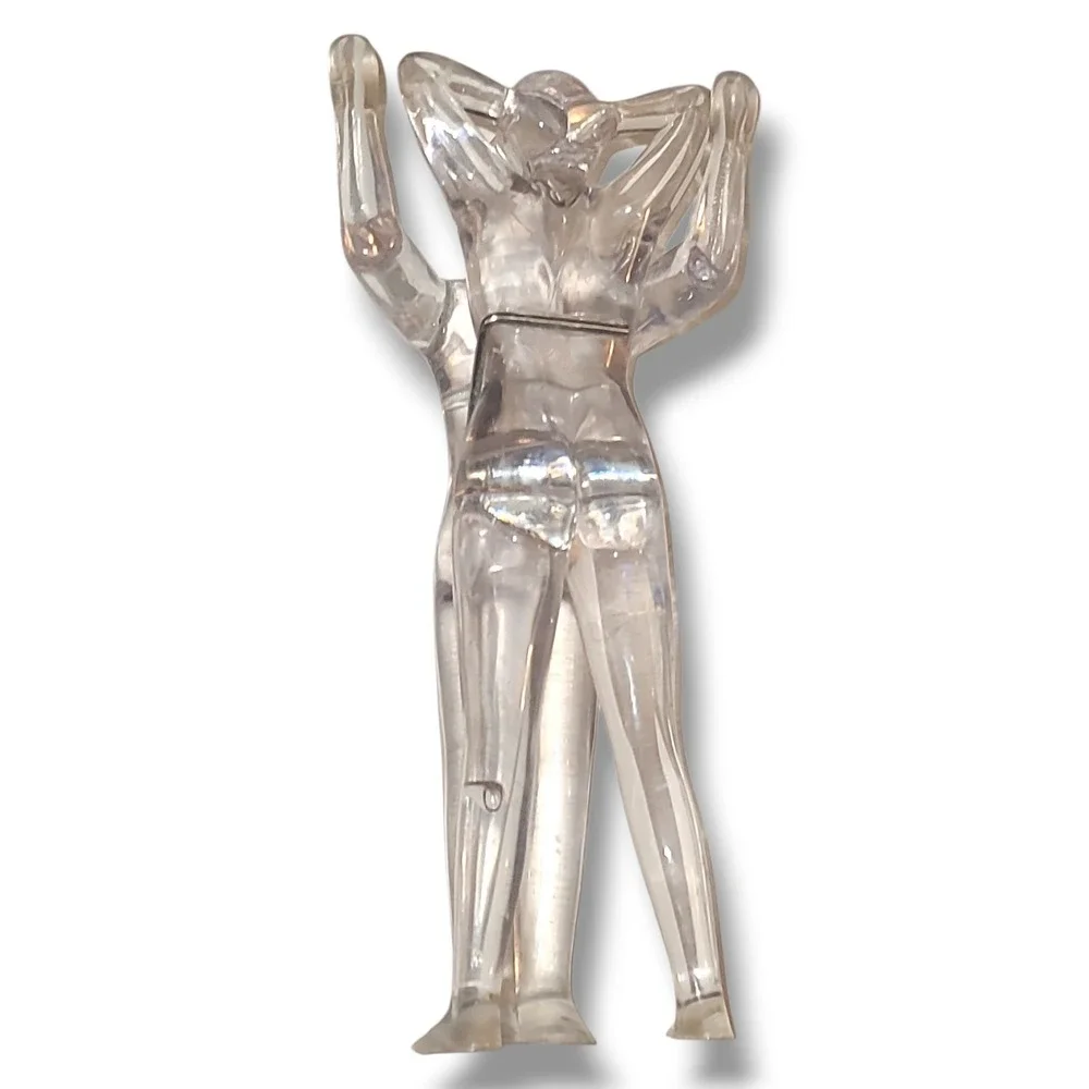 Vintage Clear Lucite Naughty Lovers Jumbo Paper Clip Clamp‎ Hong Kong